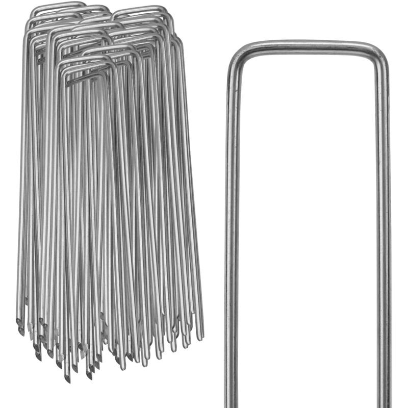 100x Bodenanker, Verzinkte Stahlpfähle, 150x25mm, Bodenanker Für Planen Und Gartennetze, Abgerundete U-form