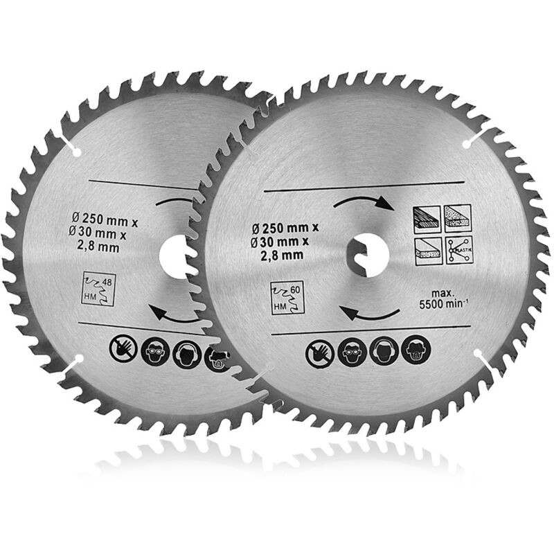 Kreissägeblatt 250 Mm X 30 Mm, Hartmetall-sägeblatt Mit 48 Oder 60 Zähnen, Für Holz, Kunststoffe Und Nichteisenmetalle, Professionelles Zubehör