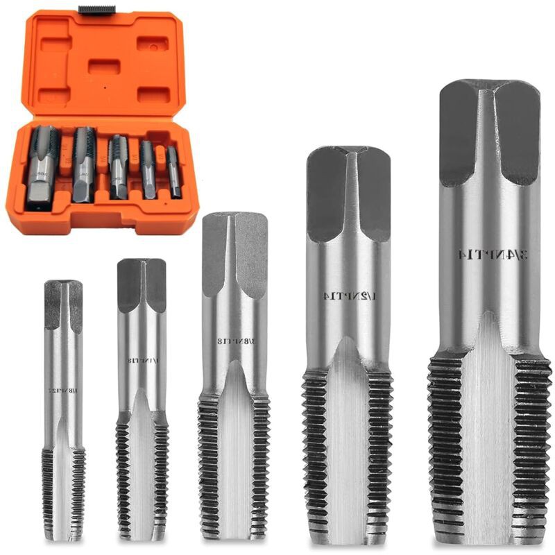Rosvola 5-teiliges Npt-gewindebohrer-set Für Rohre, 3/4", 1/2", 3/8", 1/4", 1/8", Manuelles Gewindeschneiden In Kohlenstoffstahl, Für Präzisionsgewinde, Für Klempner, Mechaniker Und Drahtschneider