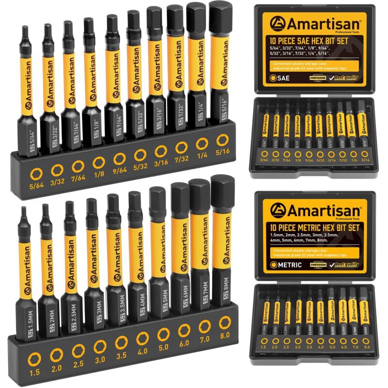 Set Mit 20 Sechskant-bohrern, Metrische Und Sae-sechskant-bits Aus S2-stahl, Magnetische Bits, 5,8 Cm Länge, Mit Aufbewahrungsbox.