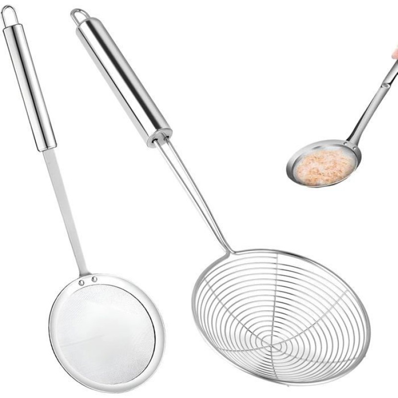 Schaumlöffel Und Sieb – 2er-set – Edelstahl – Hitzebeständig – Zum Braten Und Backen – 14 Cm – Hausgemachtes Accessoires
