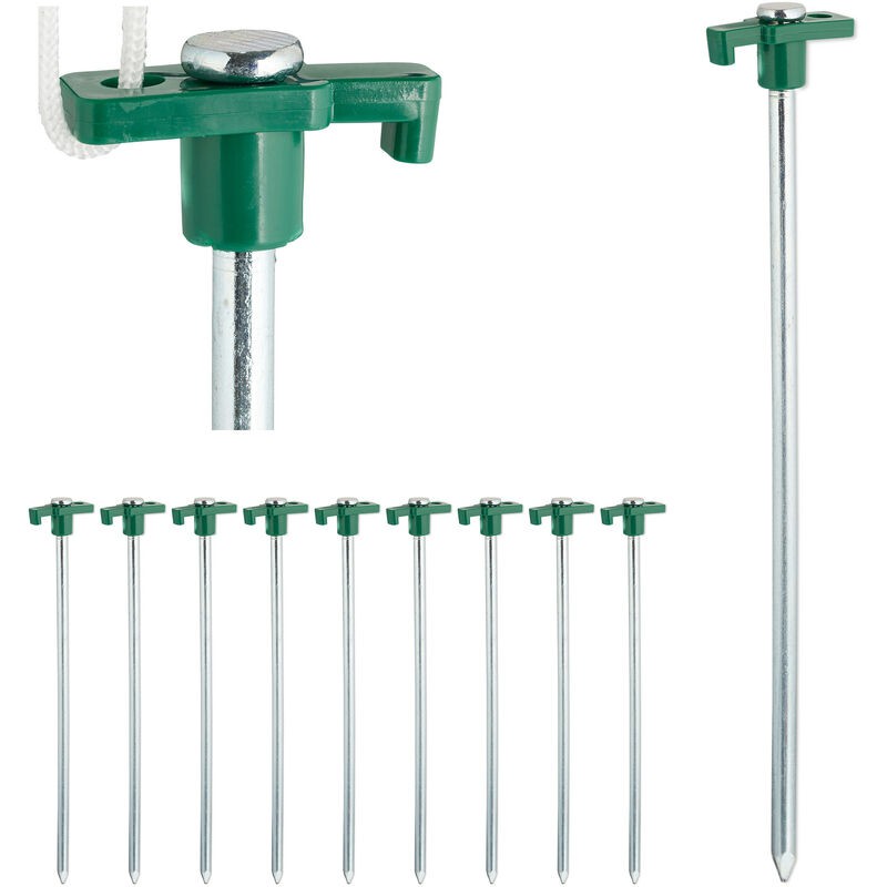 Relaxdays Bodenanker, 10er-set, Verankerungen Für Hartböden, 25 Cm, Verzinkter Stahl, Grün