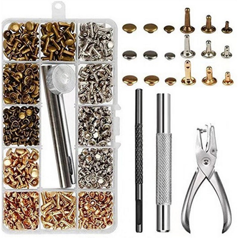 300 Sets Ledernieten, Doppelt Geköpfte Metallrohrnieten Mit Stanzzange, Diy-lederhandwerks-befestigungswerkzeugset