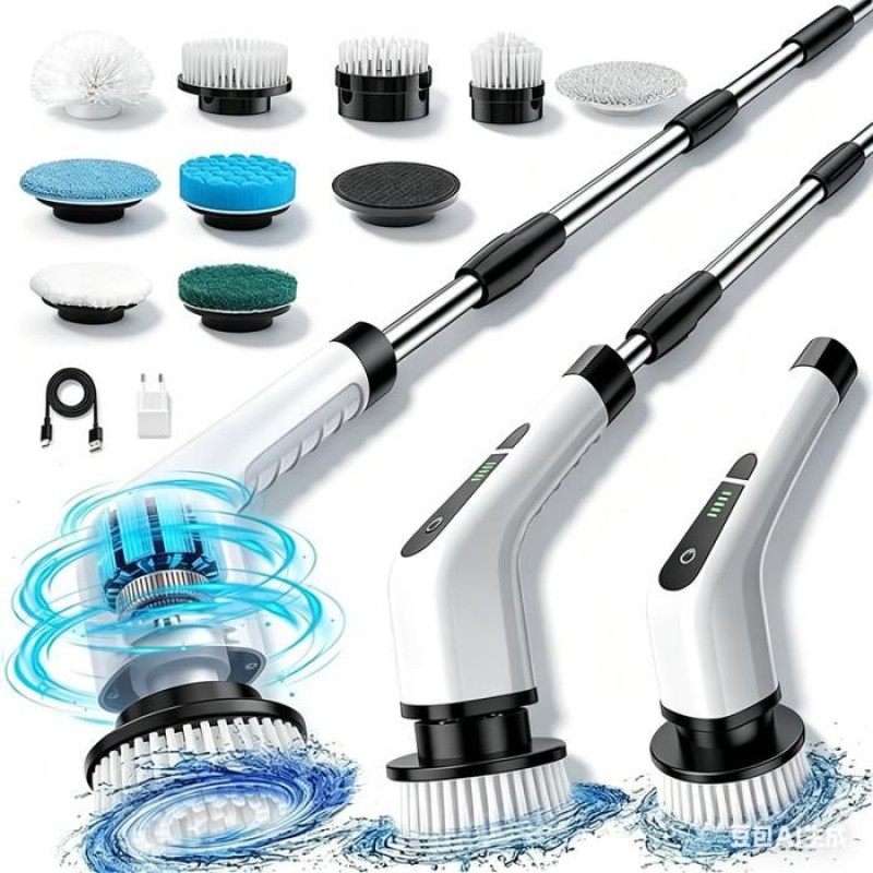 Elektrische Reinigungsbürste, 137 Cm Rotierende Reinigungsbürste, 10 Austauschbare Bürstenköpfe, Für Küche, Boden, Badewanne, Auto