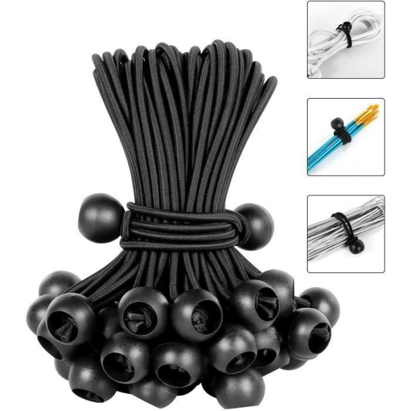 50 Stück Elastische Kordeln Mit Universellen Spannkugeln Und Verschlüssen – Hochleistungs-gummibänder Für Camping, Gepäck Und Planen