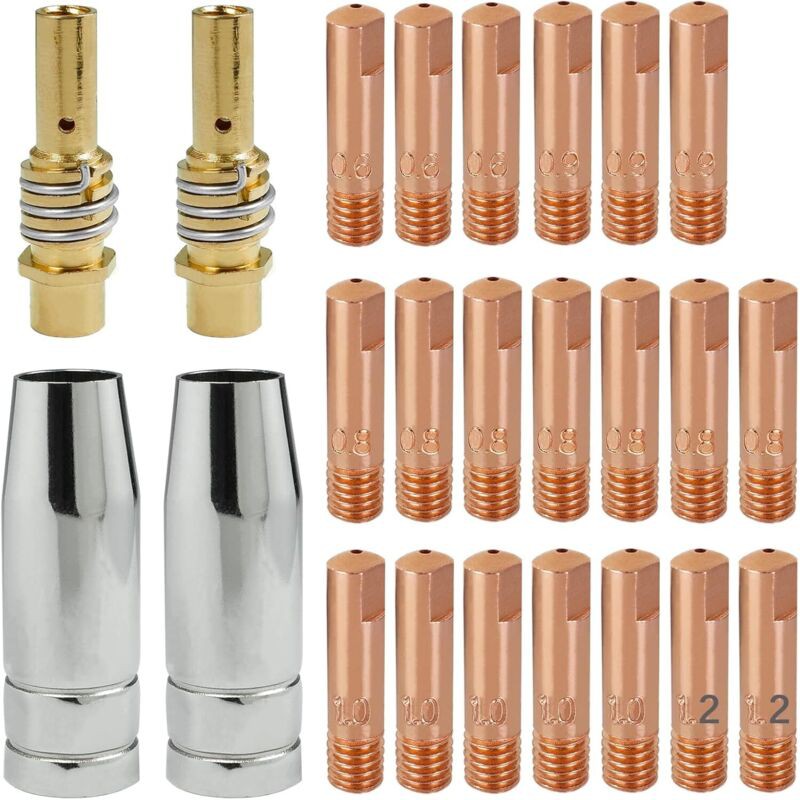 25 Stück Mb15ak M6 Kontaktspitzen 0,6 Mm 0,8 Mm 0,9 Mm 1,0 Mm 1,2 Mm, Diffusorspitzenhalter, Konische Gasdüse, Kupferkontaktspitzen Für Mig/mag-schweißbrenner-verschleißteile