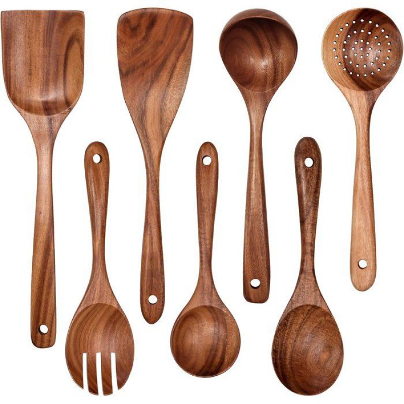 Set Aus Holzkellen Für Die Küche, 7-teiliges Teakholz-küchenutensil, Holzkellen-set Für Die Küche