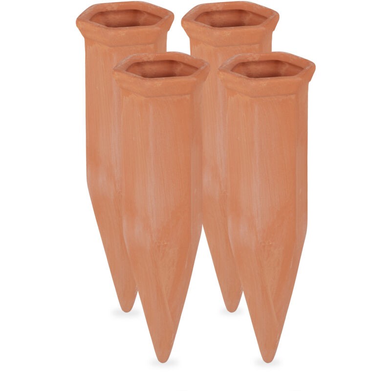 Relaxdays Gießkegel Aus Ton, 4-teiliges Gießzubehör-set, 1,5-liter-flaschen, 17 X 5,5 X 5 Cm, Terrakotta