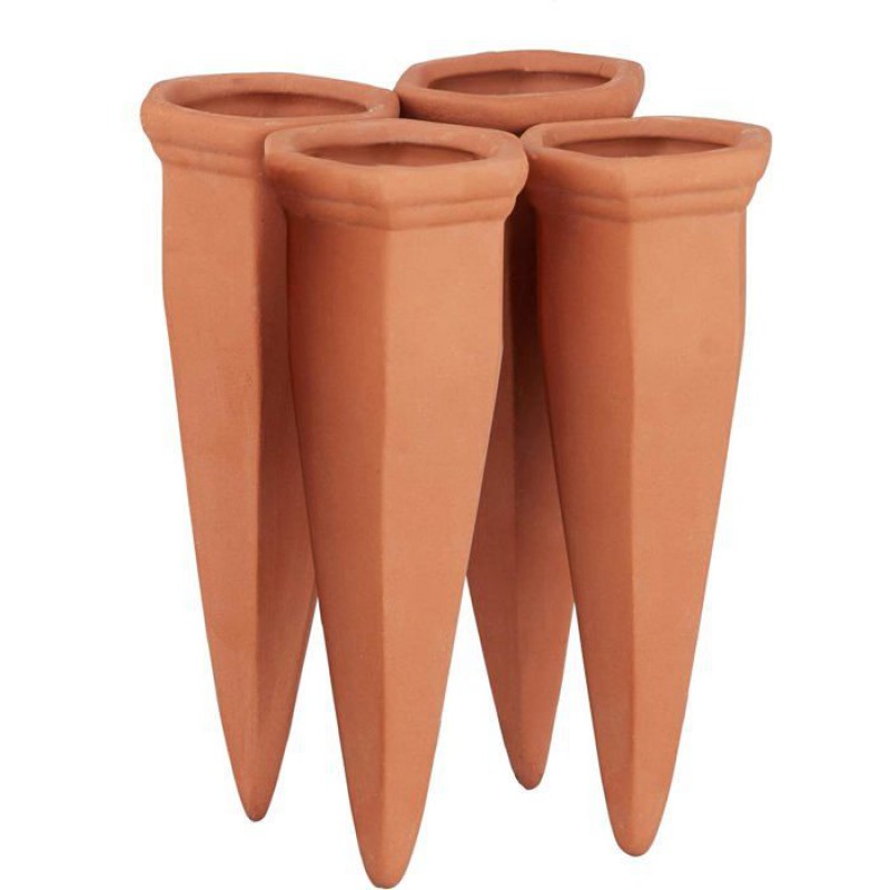 Set Mit 4 Kegelförmigen Gießkannen Aus Ton, Bewässerungskegeln Für Pflanzen, Inklusive Pet-flaschen.