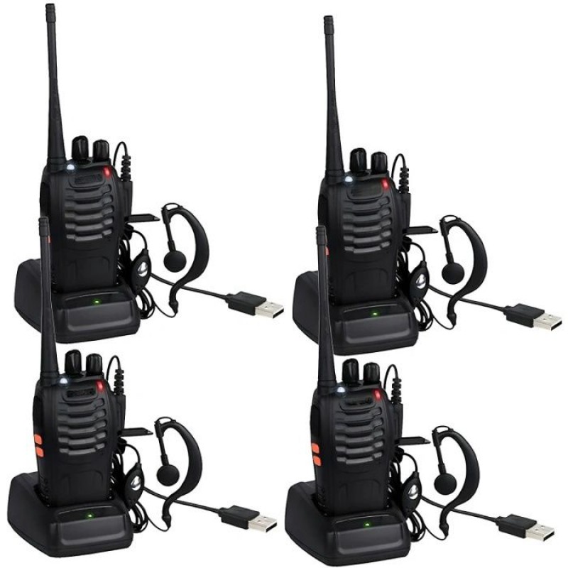 4 Walkie-talkies, 16 Kanäle, Mit Taschenlampenfunktion, Geeignet Für Den Outdoor-einsatz, Robust, Tragbar, Schwarz