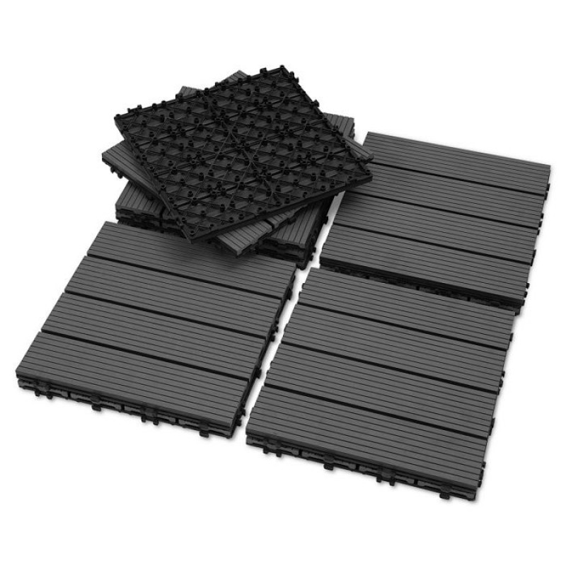 Komposit-terrassendielen – Daromigo – 30 X 30 Cm – Anthrazit – 11er-pack – Deckt 1 M² Ab – Rutschfest
