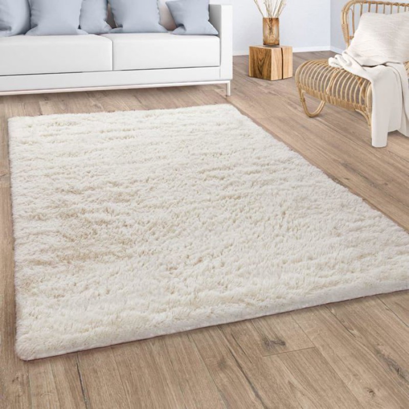 Langfloriger Shaggy-teppich – Paco Home – 140 X 200 Cm – Elfenbein (creme) – 33 Mm Dick – 100 % Polyester
