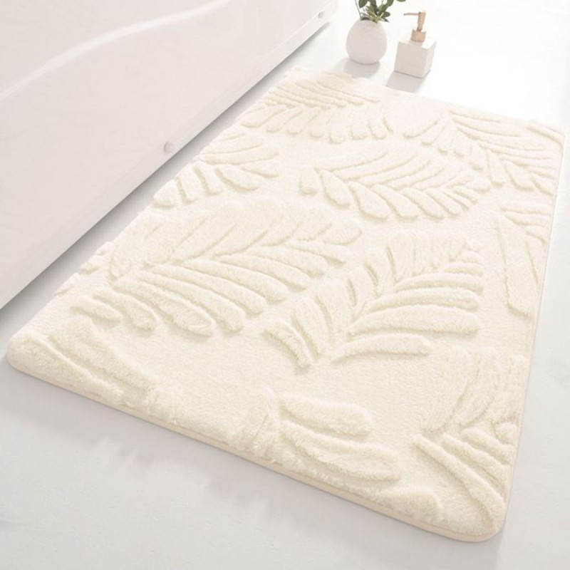 Badematte – Saugfähiger Plüsch – Blattmuster – Beige-weiß – 40 X 60 Cm