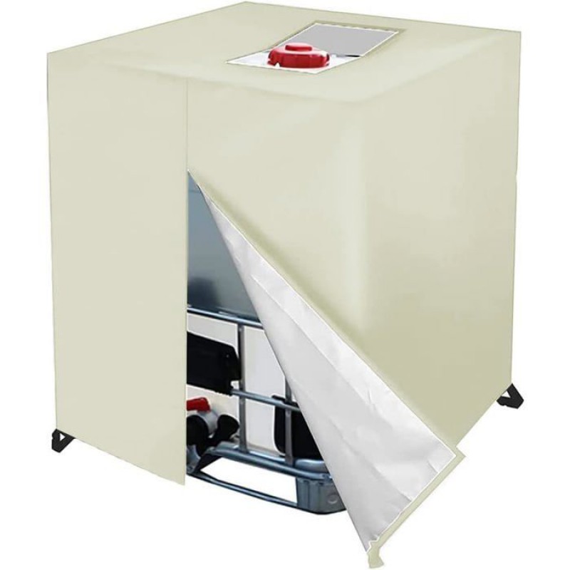 Ibc-wassertankabdeckung (1000 L), 420d-ibc-tankabdeckung, 120 X 100 X 116 Cm, Regenwassernutzungsabdeckung, Uv-beständig, Beige