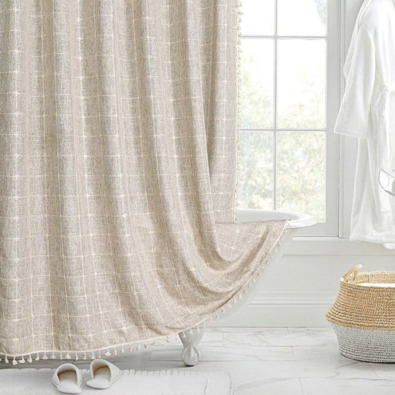 Floraweg Duschvorhang In Leinenfarbe, Waschbar Und Wasserdicht, Mit 12 Haken, Beige, 180 X 180 Cm