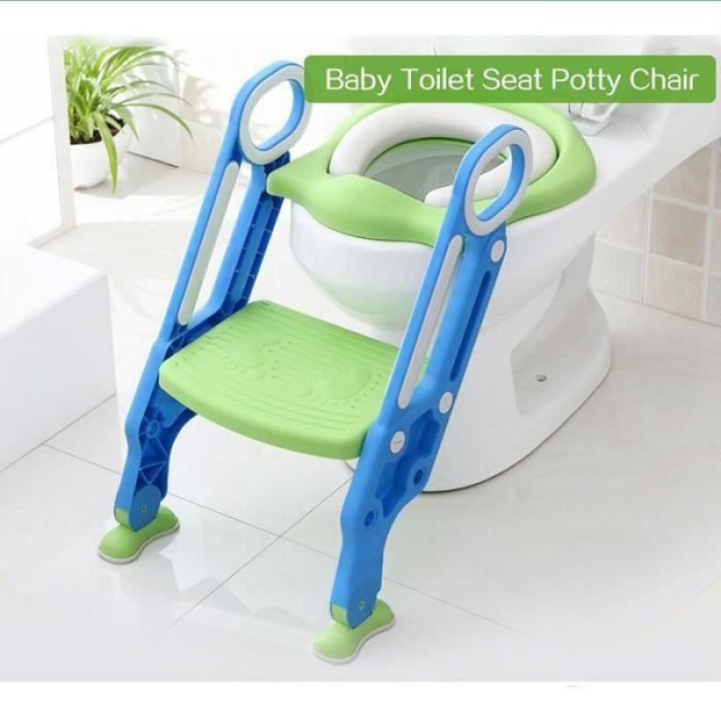 Klappbarer Kinder-toilettensitz, Baby-toilettenverkleinerer, Toilettenhocker Mit Breiten Stufen (grün-blau) B20201 May105380