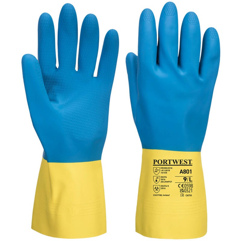Portwest Doppelbeschichteter Latexhandschuh, Gelb/blau, Größe Xl
