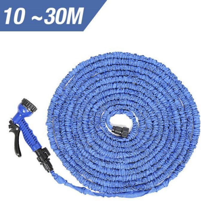 Dehnbarer Gartenschlauch – 10–30 M – Blau – Dreifach-außengewinde – 32 L/min