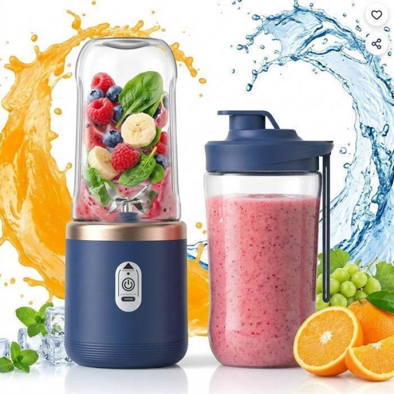 Tragbarer Standmixer, Kleines 400-ml-saftglas, Nachfüllbar, 6 Edelstahlklingen, Pc, Blau