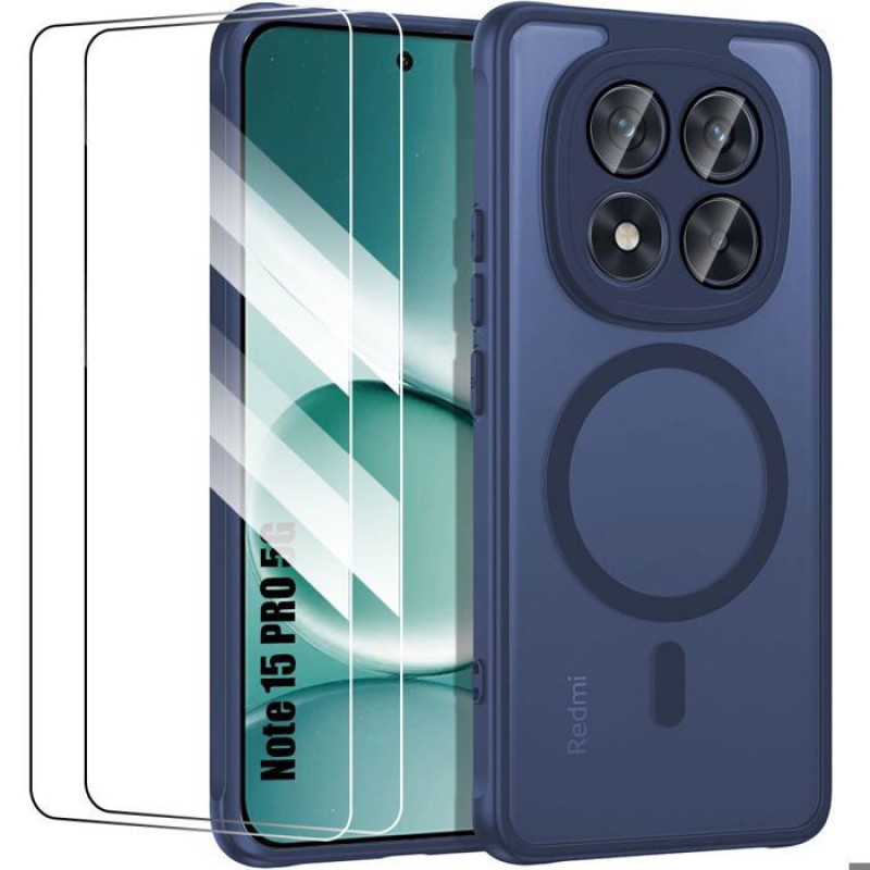 Schutzhülle + 2 Displayschutzfolien Aus Gehärtetem Glas Für Xiaomi Redmi Note 15 Pro 5g – Mit Kameraschutz – Marineblau