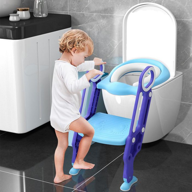 Kindertoiletten-verkleinerer, Babytoilette Mit Verstellbarer Höhe, Stufen Und Bequemem Kissen, 31 X 23,5 X 41 Cm, Blau-lila
