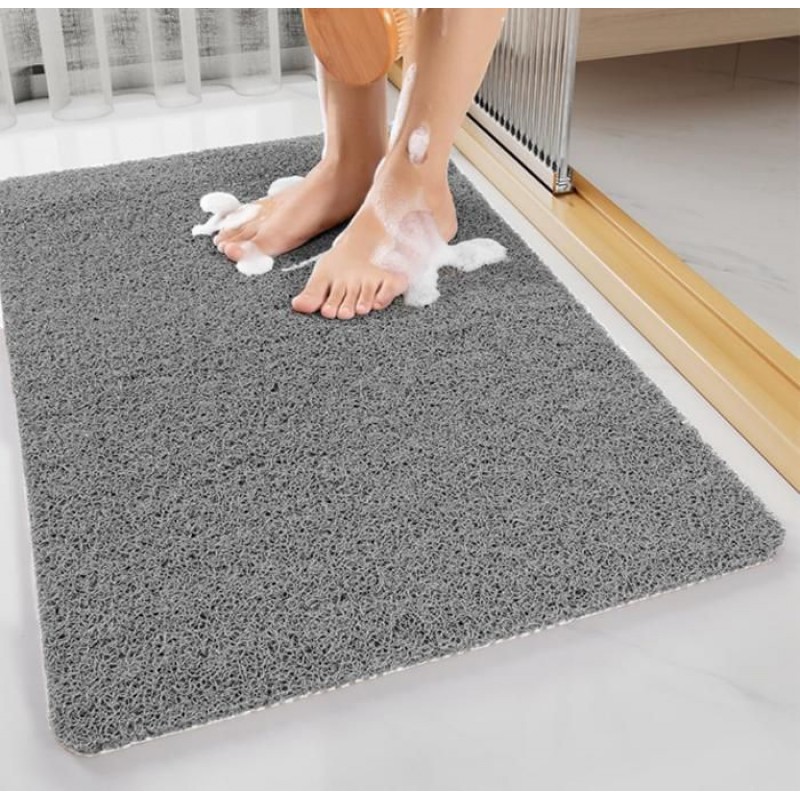Rutschfeste Duschmatte 60 X 90 Cm, Große Quadratische Luffa-badematte Mit Abfluss, Pvc-badematte, Schimmelresistent, Grau