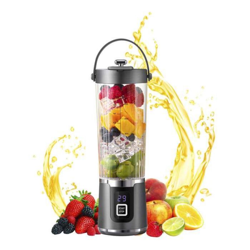 Elektrischer Entsafter, 500 Ml, Led-anzeige, Hohe Leistung, Usb-aufladbar, Für Obst, Tragbar, Grau