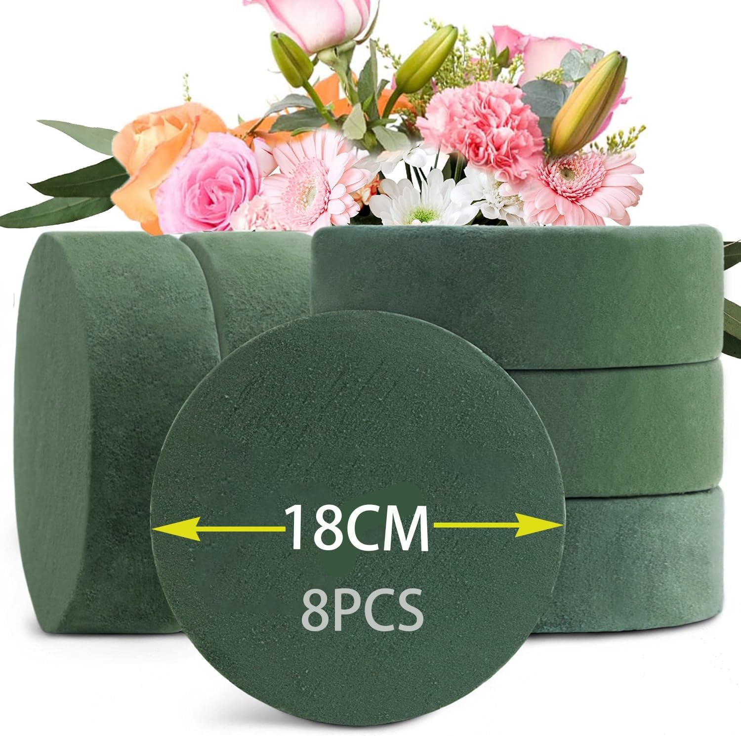 Steckschaum – 8er-set – Grün, Zylinderförmig – Wasserfest – Für Hochzeiten Und Dekorationen – 18 X 4 Cm