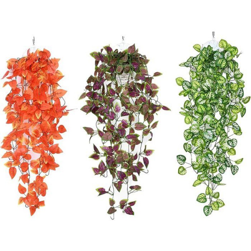 Set Mit 3 Künstlichen Hängepflanzen, 100 Cm, Künstlicher Grüner Efeu Für Balkon, Innen- Und Außenbereich C