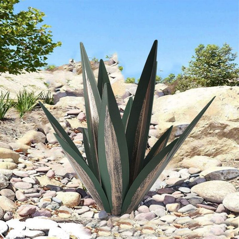 Metallene Gartendekoration In Form Einer Agave - Rustikale Metallskulptur - Gartenstatue, 35 Cm, 9 Blätter (grün)