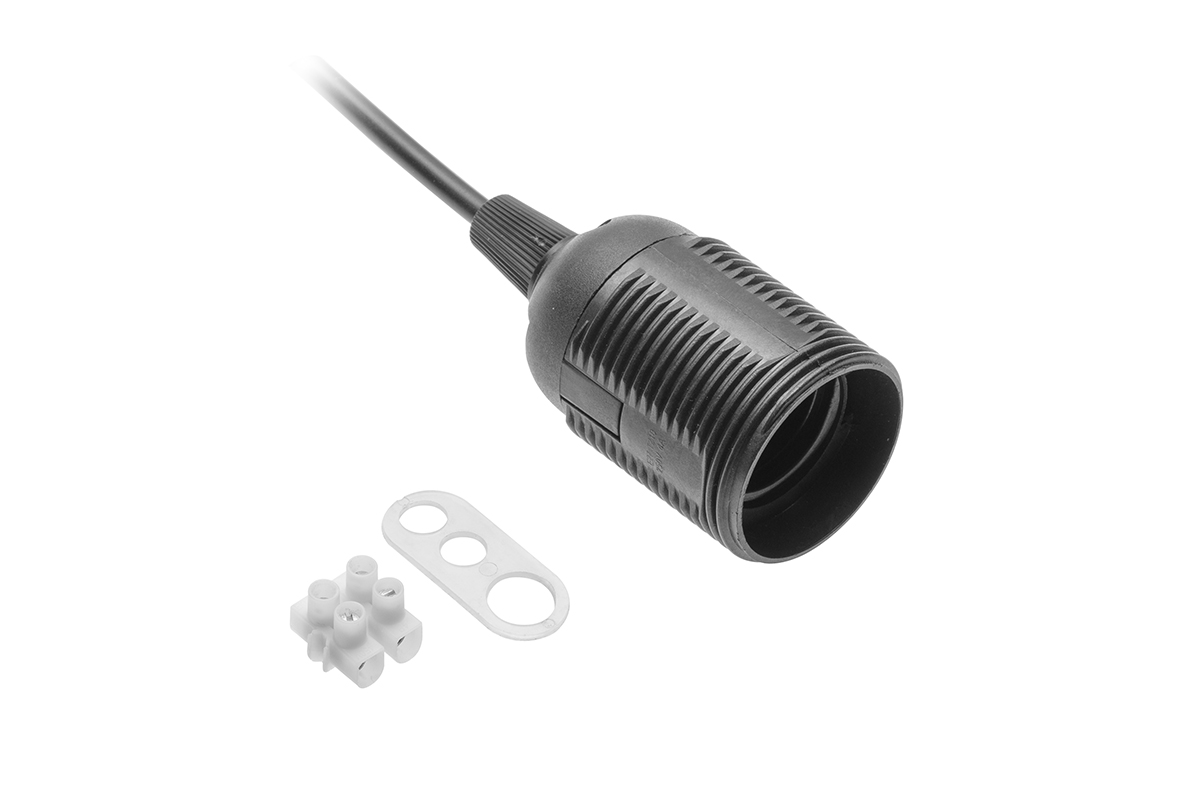 E27 Lampenfassung Mit Kabel Und Stecker 240 V 60 W, 2 X 0,75 Mm² Schwarz - V-e27000-10