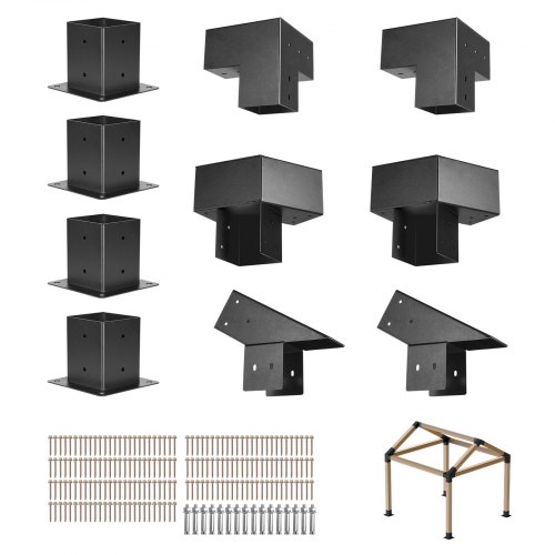 Pfostenverbinder, Pfostennecke Für Posten Mit Innengröße Von 92x92 Mm, 3-wege-/4-wege-pavillonhalterung Mit Pfostensockeln & Firsthalterungen Für Pergolen & Pavillons, 14-teilig