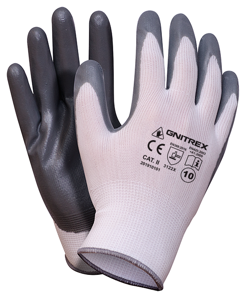 Gnitrex (rteni) Polyester-nitril-handschuhe Weiß-grau 9 - 12.0 Par - Rek Gnitbs9