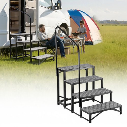 Wohnmobiltreppe 4 Stufen Einstiegshilfe 299,38 Kg Tragkraft Wohnmobil Trittstufe Mit Antirutschmatte Außentreppe Für Camper Wohnwagen Mobilheim Pool Spa Standtreppe Für Senioren Hunde Schwarz
