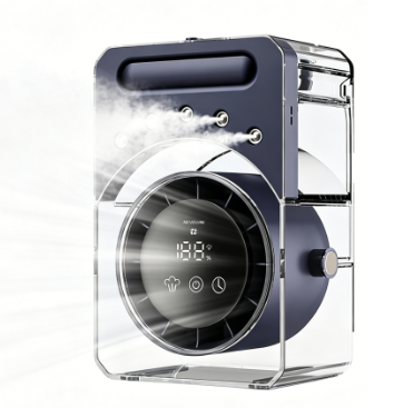 Kompakter 3-in-1-ventilator, Blau, Mit 5 Einstellbaren Feuchtigkeitsstufen Und 100 Variablen Luftstromgeschwindigkeiten. Leiser Betrieb, Für Den Heimgebrauch Konzipiert.