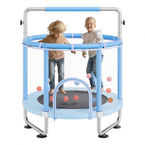 Kindertrampolin Trampolin Mini Freizeittrampolin 147 Cm Für Kleinkinder Mit Sicherheitsnetz & Basketballkorb, Geburtstagsgeschenk Weihnachtsspielzeug Für Kinder Ab 3 Jahren Blau