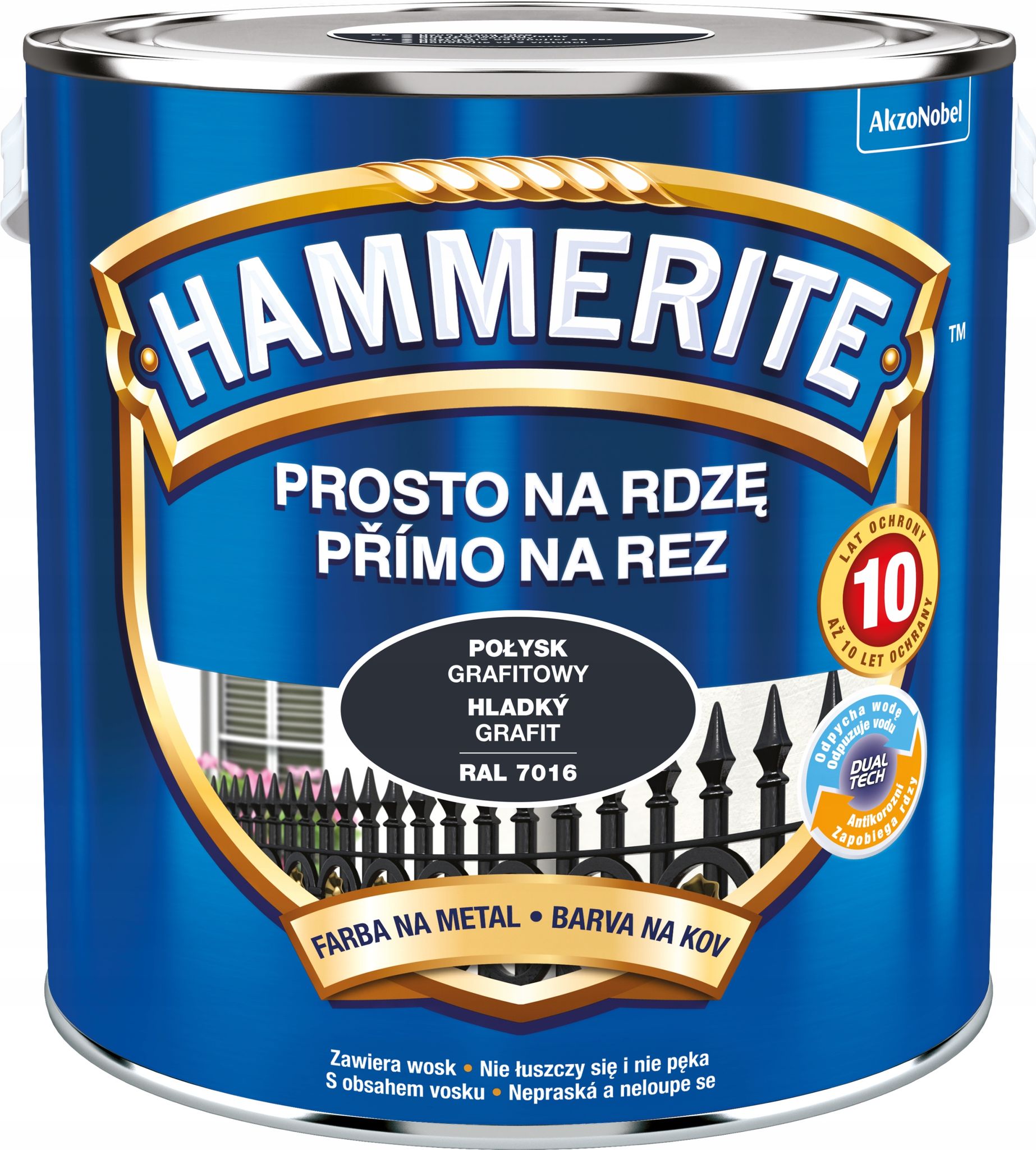 Hammerite Direkt Auf Rost Metallfarbe Graphitglanz 2,5 L