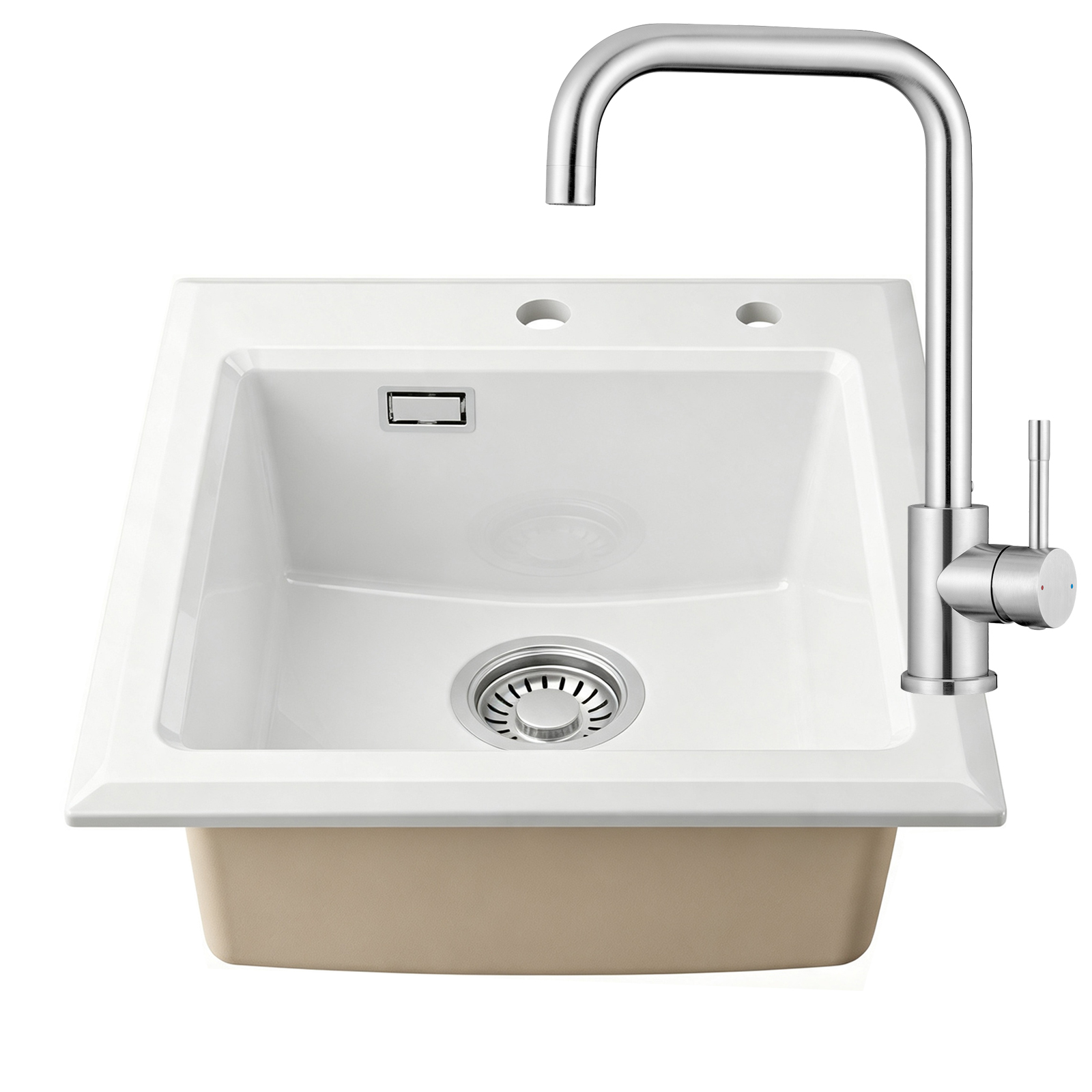 Cecipa Max Keramik Küchenspüle 45 X 50 Cm & Edelstahl-küchenarmatur - Perfekt Aufeinander Abgestimmt, Inkl. Siphon-set