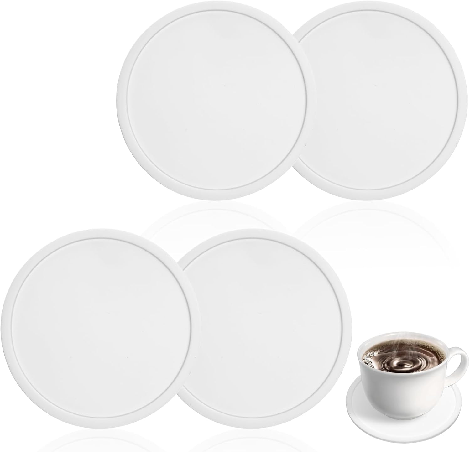 Set Mit 4 Silikonuntersetzern, Runde, Rutschfeste Und Isolierende Glasuntersetzer Für Tisch, Schreibtisch, Küche, Bar, Getränke, Zum Schutz Von Möbeln (weiß)