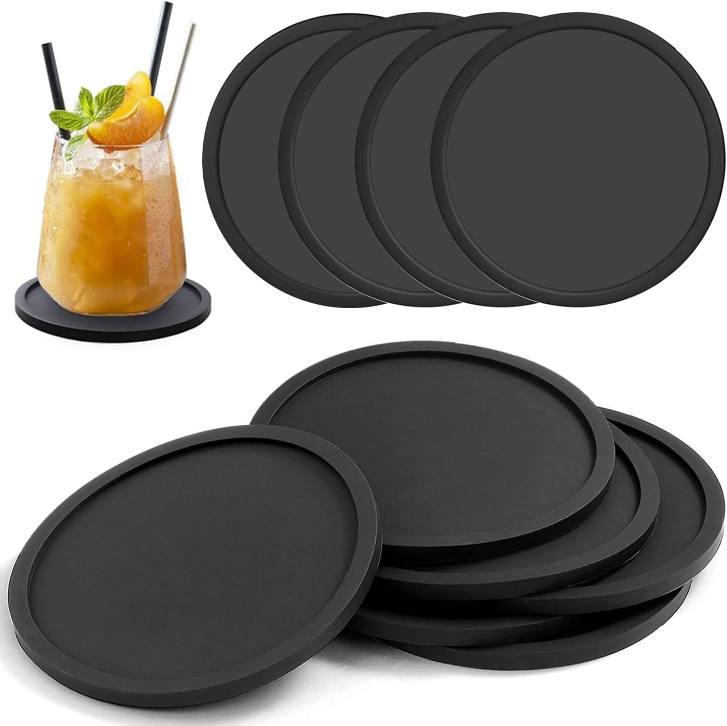 10 Stück Runde, Schwarze Silikon-untersetzer (10 Cm Durchmesser) Mit Anti-rutsch-beschichtung Abwaschbare, Runde Silikon-untersetzer Mit Rillen, Rutschfest, Für Den Innen- Und Außenbereich Geeignet,
