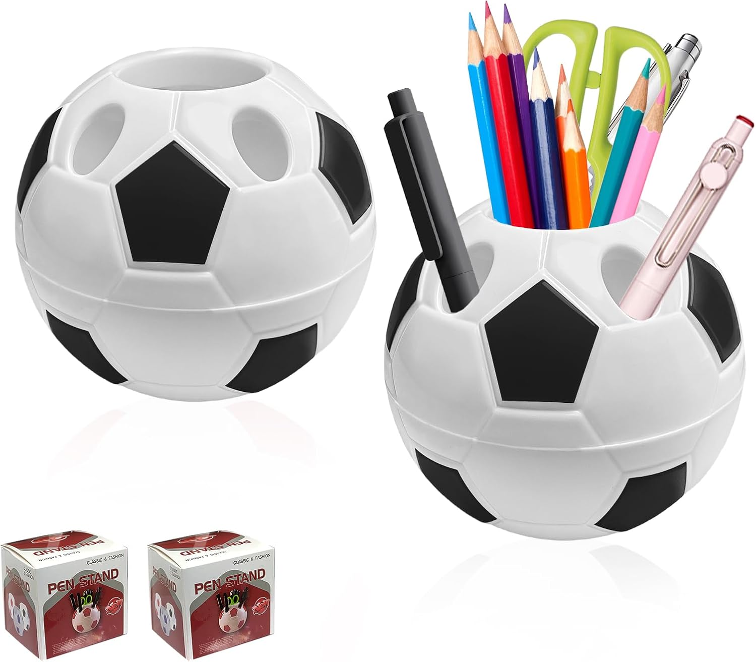 Fußballförmiger Stiftehalter, 2-teiliges Stiftehalter-set, Multifunktionaler Kreativer Stiftehalter, Stifteaufbewahrung Für Schulbedarf, Büro, Schule, Zuhause Usw.