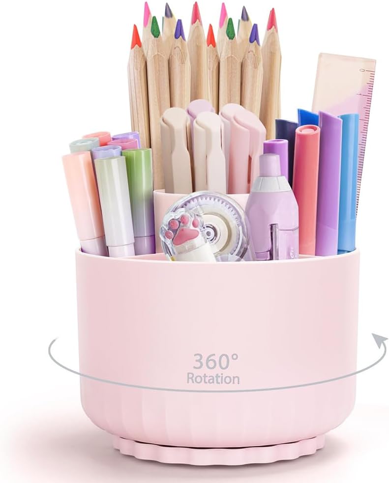 Drehbarer Stiftehalter, 360° Drehbarer Schreibtisch-organizer Mit 5 Fächern, Stiftehalter Für Büro, Schule, Stifte Und Andere Schreibwaren (pink)