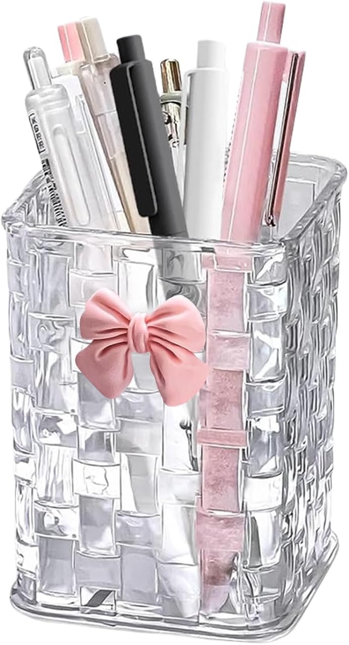Acryl-stiftehalter Für Den Schreibtisch, Transparenter Stiftehalter, Make-up-organizer Mit Schleifenverzierung, Schulaccessoires Für Lehrer, Geschenkidee (transparent)