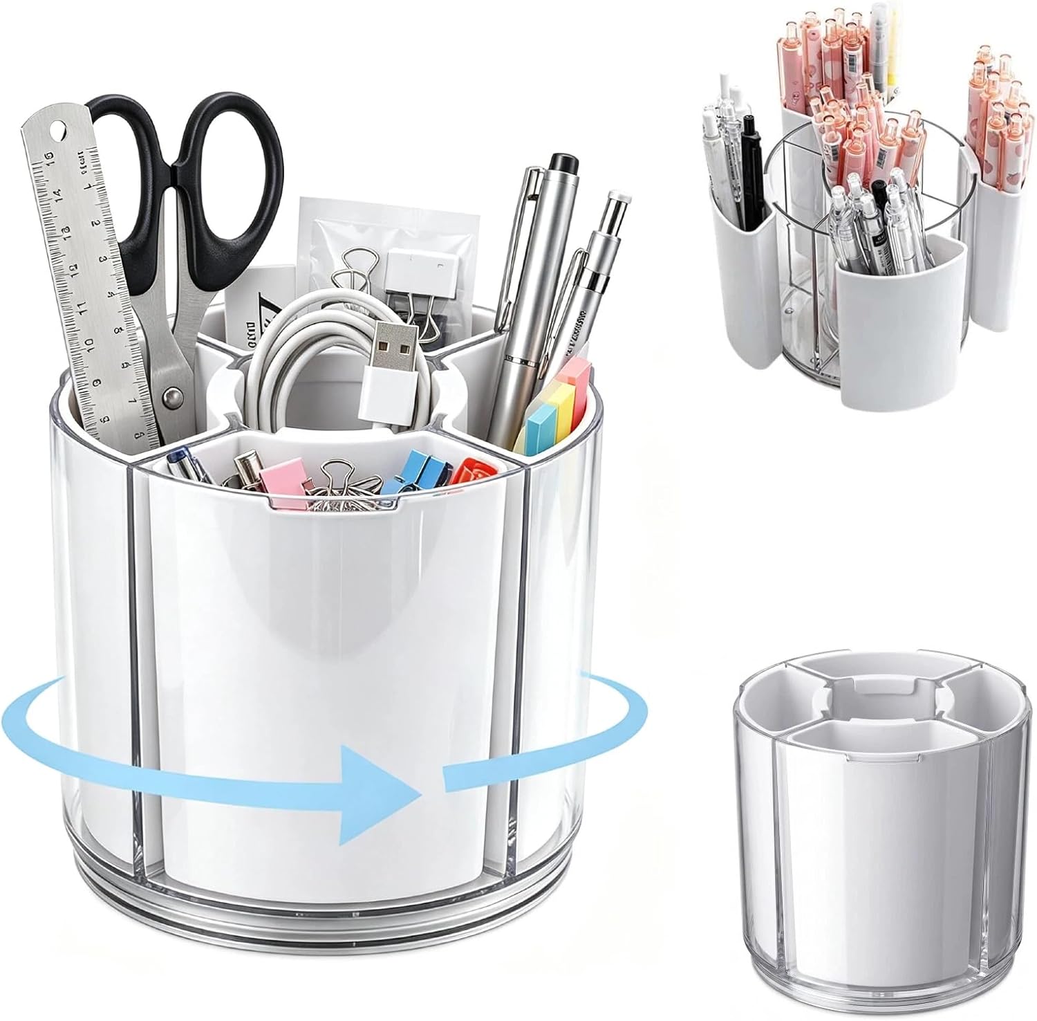 360° Drehbarer Schreibtisch-organizer, Abnehmbarer Stifthalter, Aufbewahrung Für Marker, Geeignet Für Zuhause, Schule Und Büro, Weiß.
