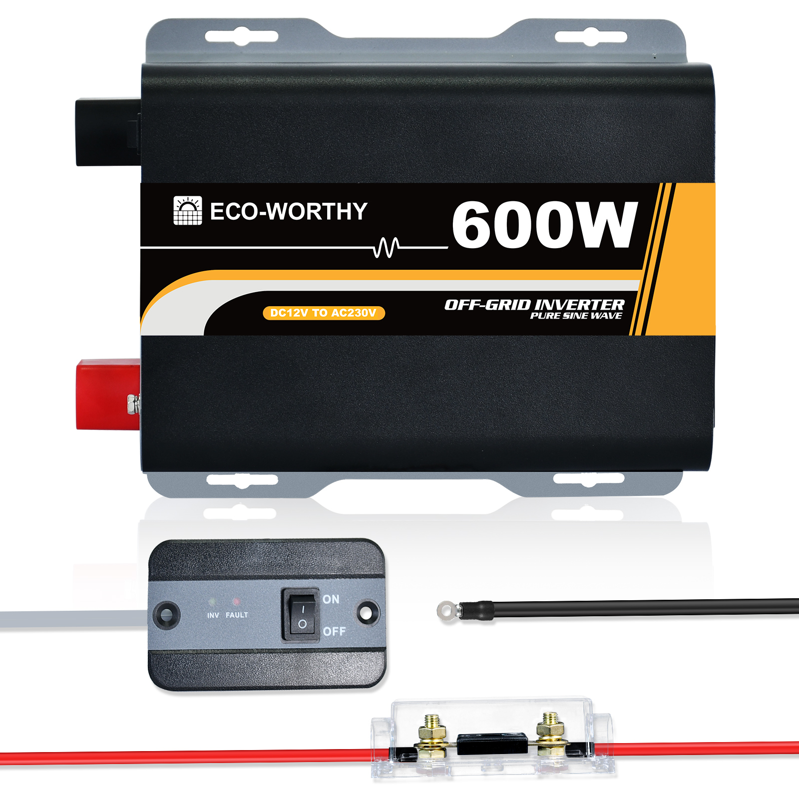 Eco-worthy 600w 12vdc-230vac Pure Sine Wave Inverter Netzunabhängiger Solar Wechselrichter,eingebautem