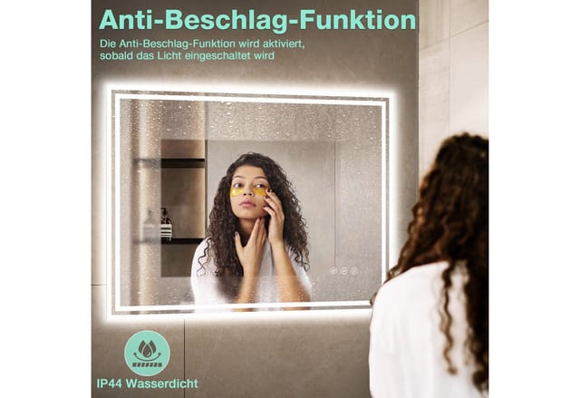 Badezimmerspiegel Mit Led-beleuchtung 80x60 Cm, Led Mit Steckdose, 3 Lichtfarben, Dimmer, Anti-beschlag, Touch, Horizontal/vertikal