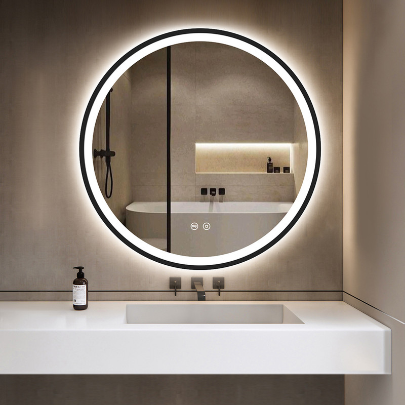 Runder Badezimmerspiegel Gimbelen 60 Cm Mit Led-beleuchtung, Schwarz, 3 Lichtfarben, Dimmer, Speicherfunktion, Hd-sicherheitsglas, Ip44