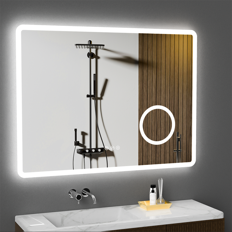 Spiegel Mit Led-beleuchtung 80x60 Cm, 3x Vergrößerung, 3 Lichtfarben, Dimmer, Anti-beschlag, Rasierersteckdose, Speicher, Ip44, Horizontal/vertikal
