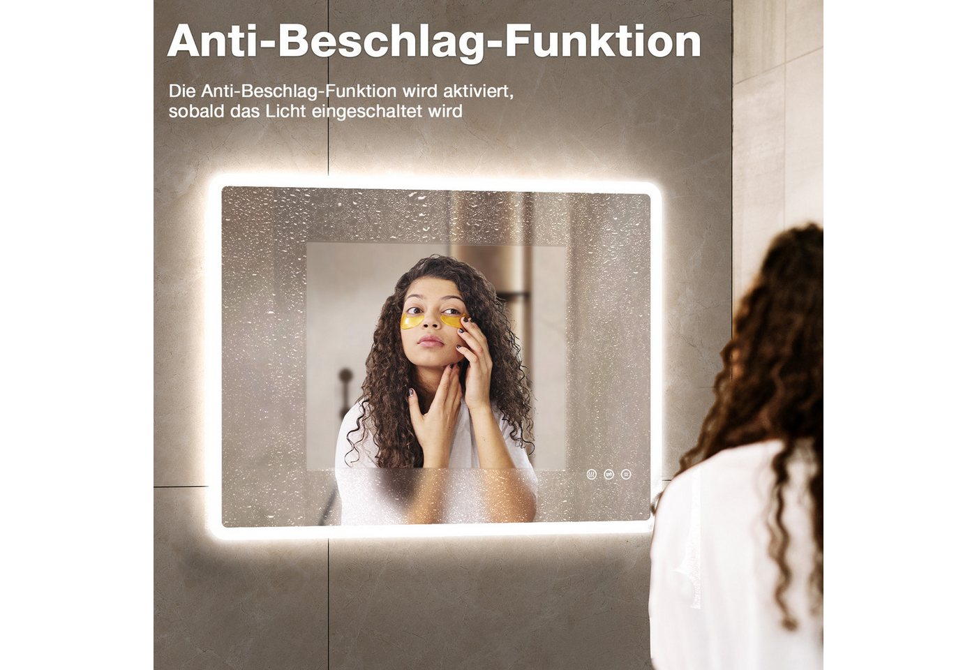 Badezimmerspiegel Mit Led-beleuchtung 80x60 Cm, Led Touch-schalter, 3 Lichtfarben, Dimmer, Anti-beschlag,防爆-glas, Ip44, Horizontal/vertikal Bild 4