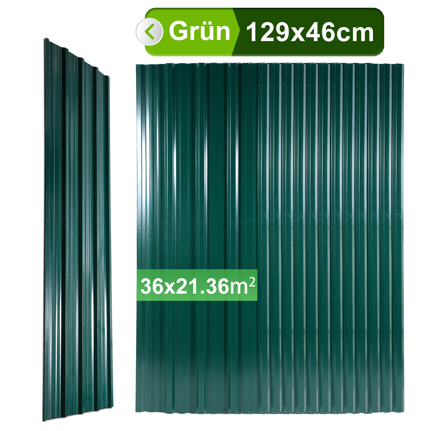 Randaco 24 Stück Profilblech Dachblech 129 X 46 Cm, 0,25 Mm, Grün, Für Gartenhaus Und Carport